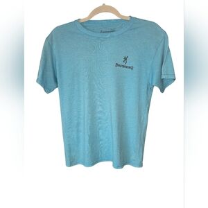 Browning‎ Youth Sky Blue Short Sleeve Tee Buck Logo Size Large Polyester/Cotton